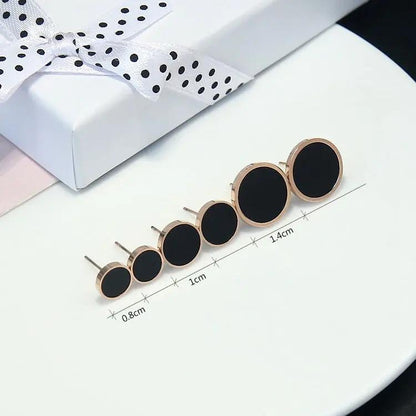 Round black-face rose-gold rim stud earrings, sizes | Hair Your Lux