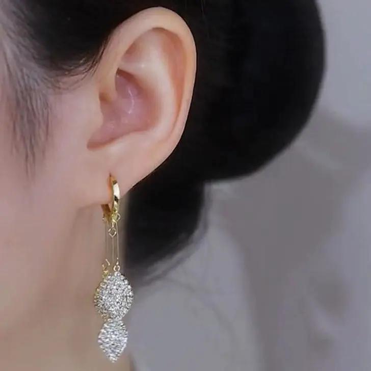 Gold-tone pavé leaf drop earrings, crystal-covered | Hair Your Lux