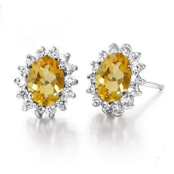 Natural citrine oval stud earrings with cubic zirconia halo | Hair Your Lux