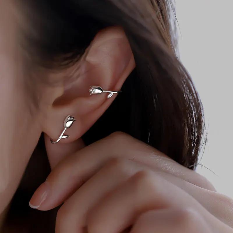 Dainty silver tulip stud earrings | Hair Your Lux