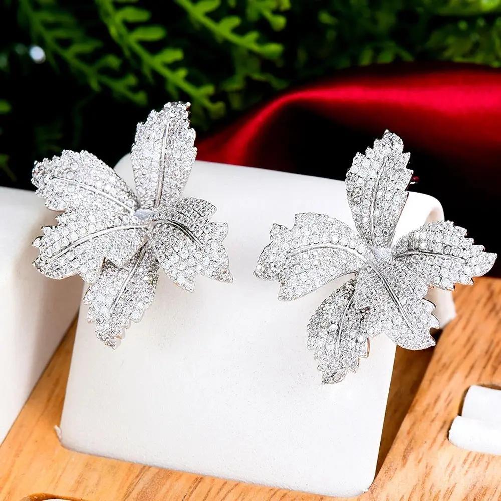 Crystal leaf stud earrings full CZ pavé | Hair Your Lux