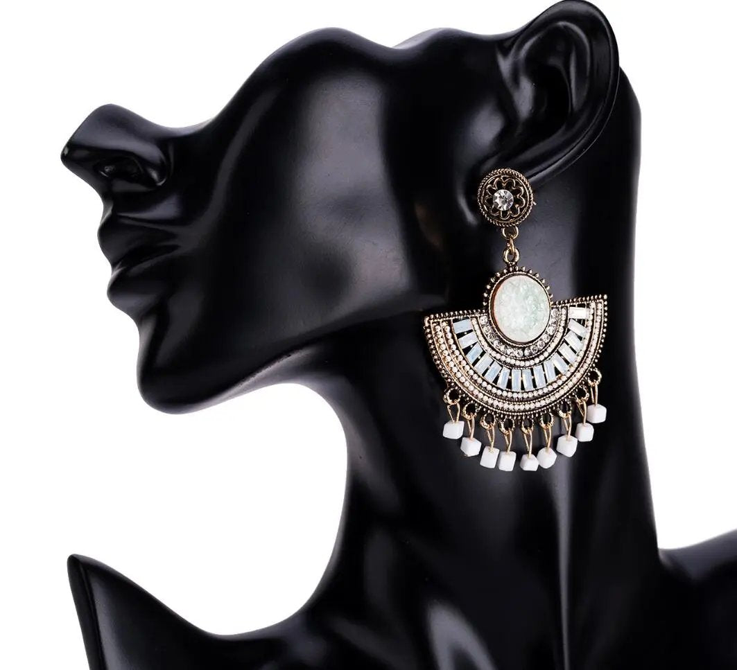 Antique gold beaded fan drop earrings, statement | Hair Your Lux
