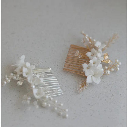 Hard Porcelain Floral Bridal Hair Comb - Hair Your Lux