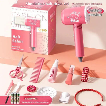 Children's Hairdressers Salon Barber Set Hair Dryer Clip Hair Curler Toy Suit Hair Your Lux