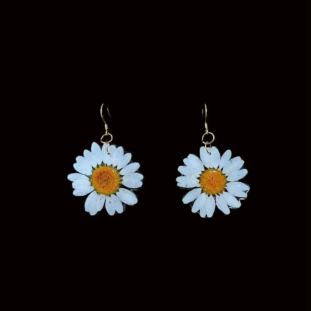 Pressed daisy resin drop earrings, botanical | Hair Your Lux