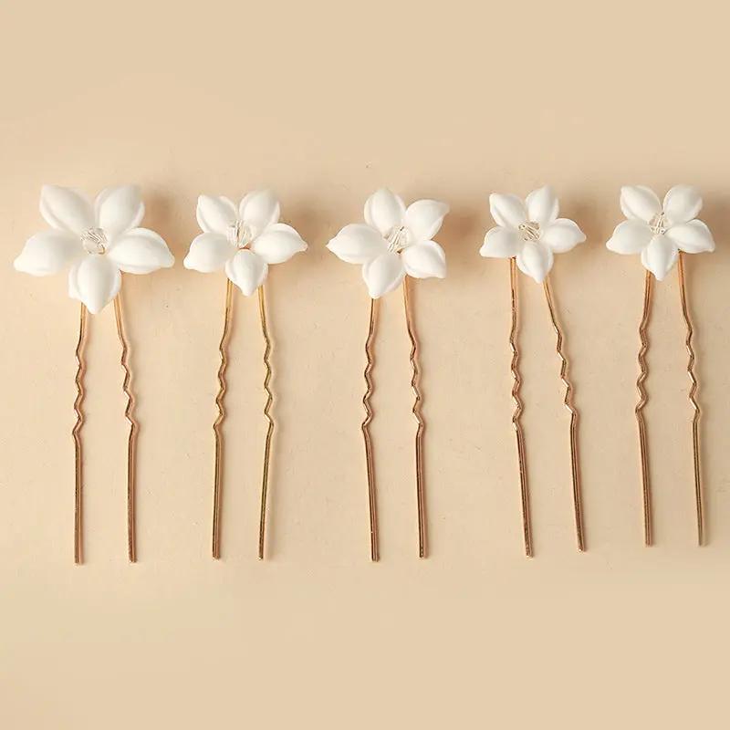 White Ceramic Flower Hair Accessories For Wedding Brides In Europe And America - Hair Your Lux