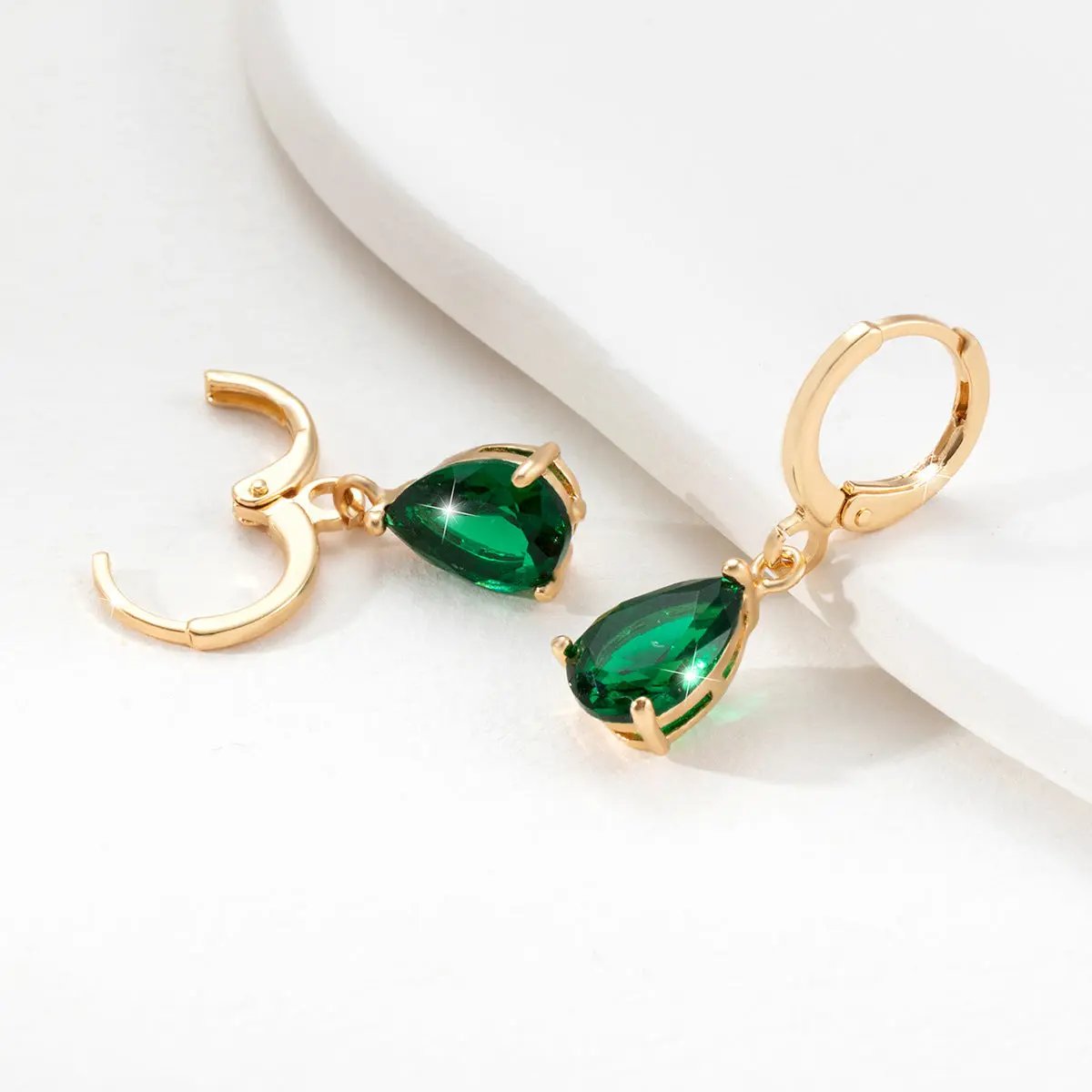 Faceted green crystal drop earrings, detail | Hair Your Lux