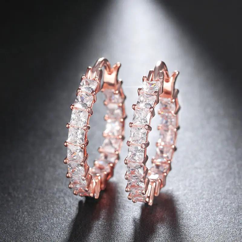 Crystal pavé huggie hoops, rose gold-tone | Hair Your Lux