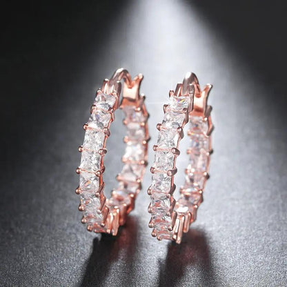 Crystal pavé huggie hoops, rose gold-tone | Hair Your Lux