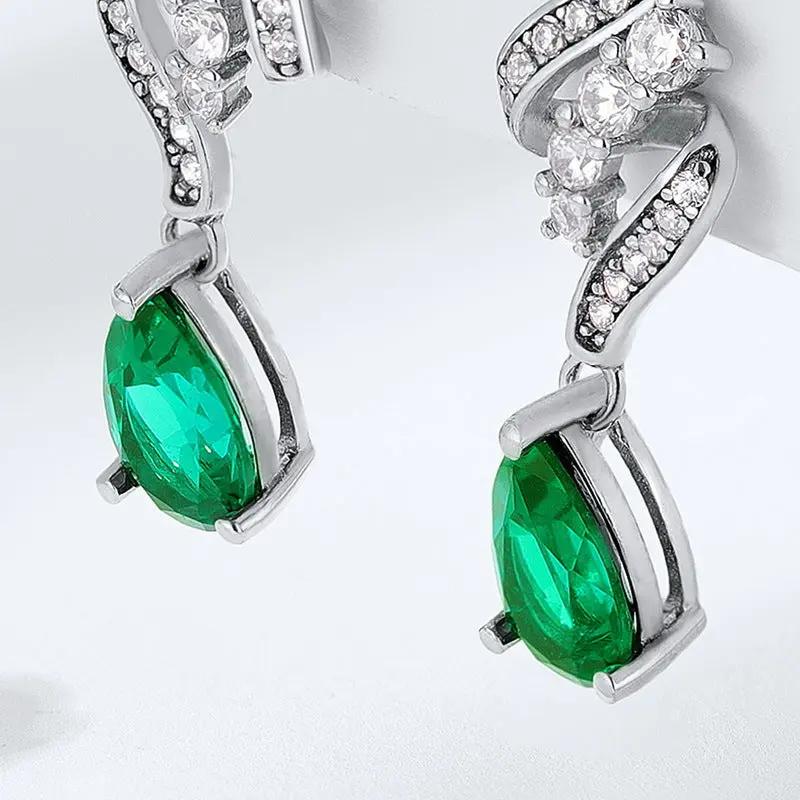 Emerald-green teardrop drop earrings, silver | Hair Your Lux