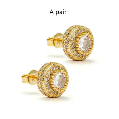 Crystal halo round studs with central stone, gold | Hair Your Lux