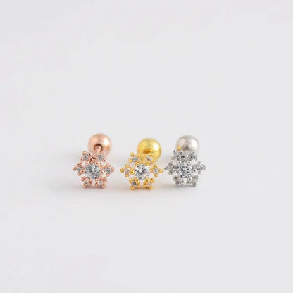 Mini crystal snowflake cartilage stud earrings, rose gold | Hair Your Lux