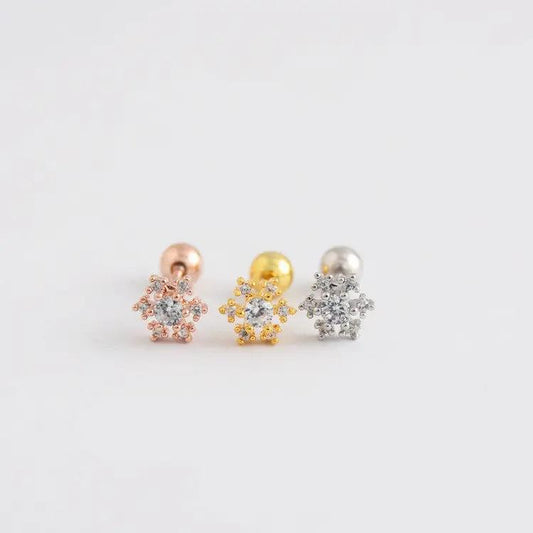 Mini crystal snowflake cartilage stud earrings, rose gold | Hair Your Lux