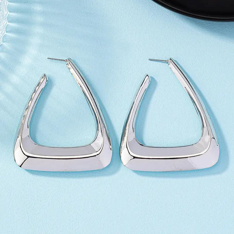 Chunky triangle hoop earrings, white-gold-tone | Hair Your Lux