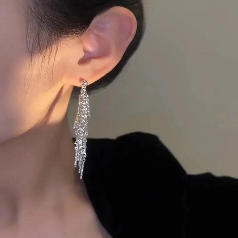 Silver rhinestone tassel cascade earrings | Hair Your Lux