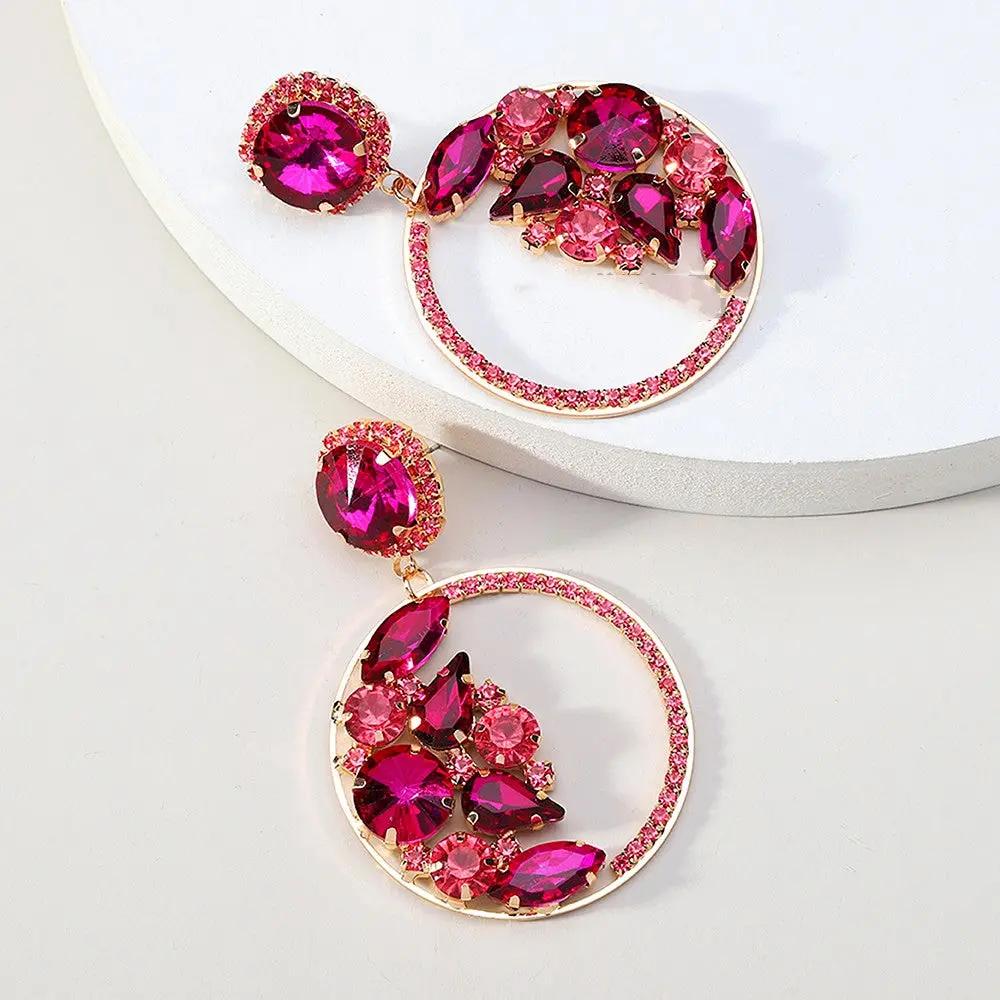 Crystal cluster circle drop earrings, red | Hair Your Lux