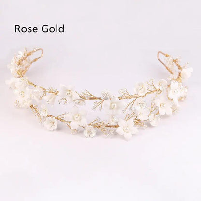 Women's Fashion Double White Ceramic Flower Crown Hair Accessories - Hair Your Lux