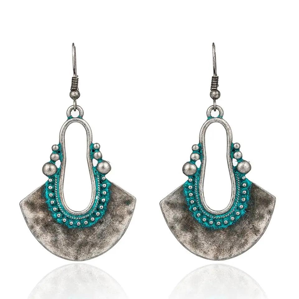 Hammered fan-shaped boho drop earrings with beadwork | Hair Your Lux