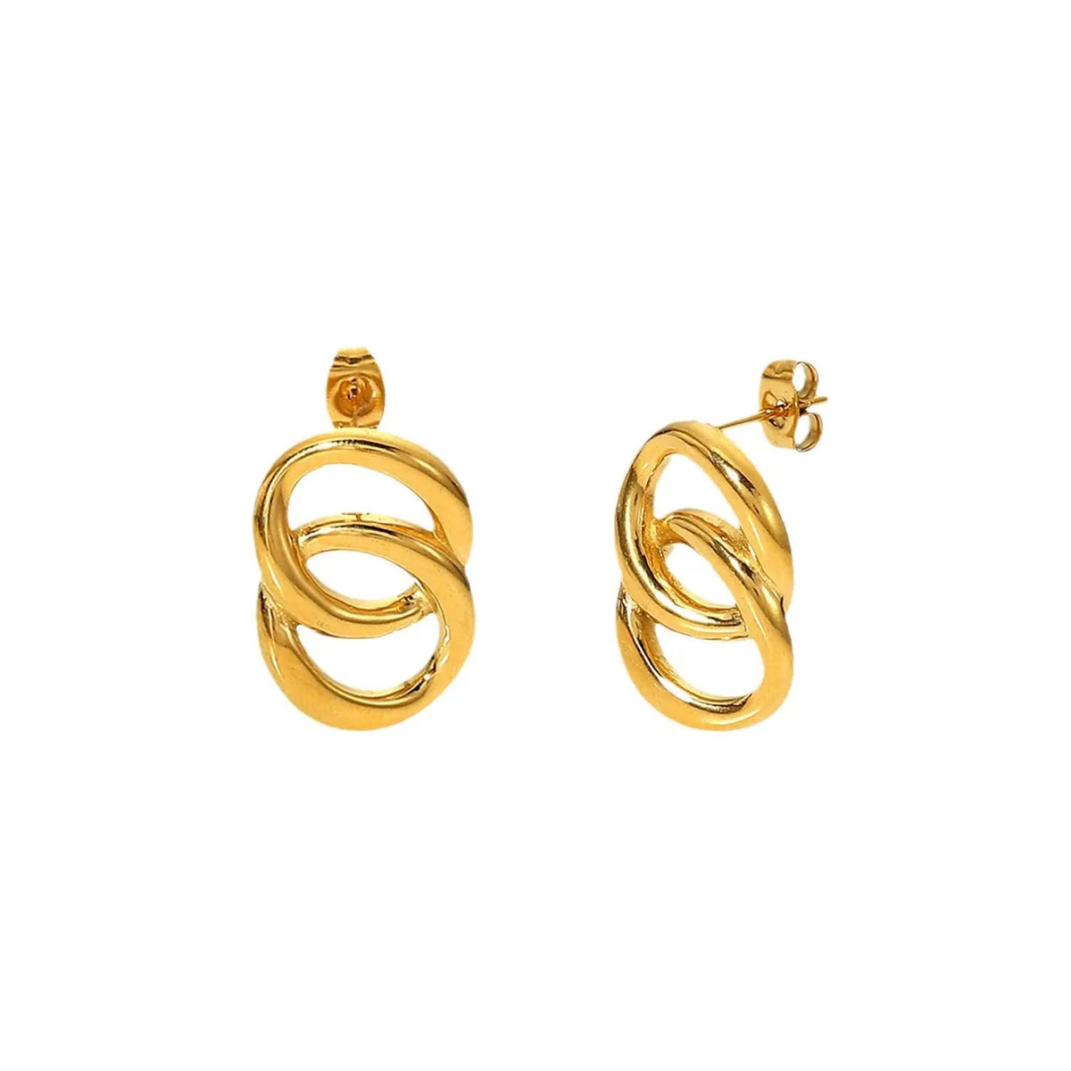 Double-ring gold stud earrings, polished stainless steel | Hair Your Lux