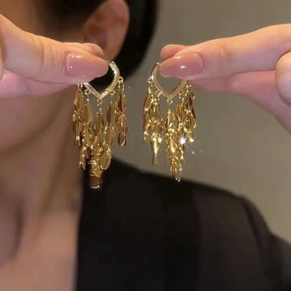 Gold wheat tassel drop earrings with heart hoop | Hair Your Lux