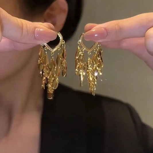 Gold wheat tassel drop earrings with heart hoop | Hair Your Lux