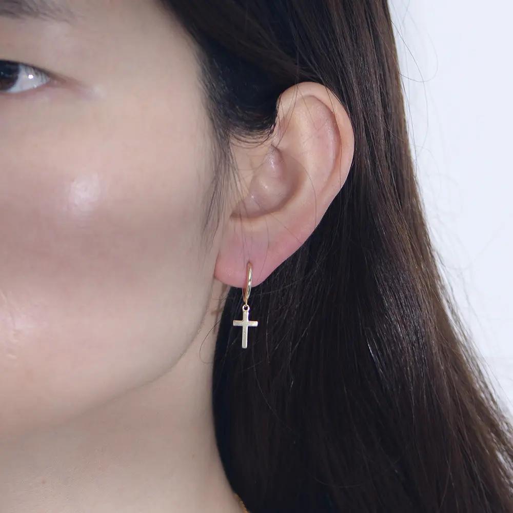 Dainty cross drop earrings, silver-tone | Hair Your Lux