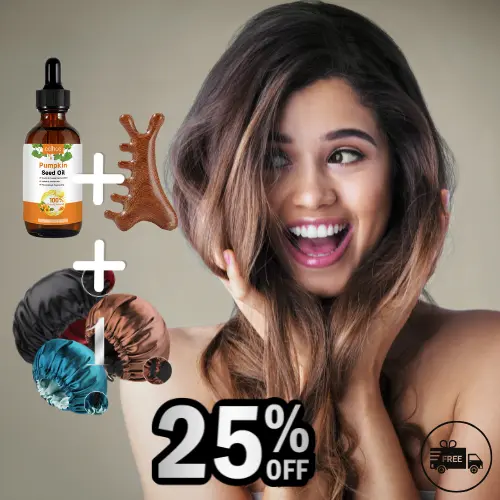 Hair growth boosting gift set DHT Killer - Pumpkin Seed Oil With Scalp Massage Comb and Double Layer Satin Sleeping Hat Cap Hair Your Lux