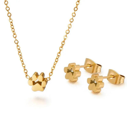 Gold paw print necklace and matching stud earrings, stainless steel | Hair Your Lux