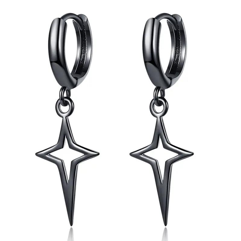 Hip Hip Men Earrings Jewelry Punk Silver Black Hollow Star Cross Pendant Small Hoop Stud Earrings For Women - Hair Your Lux