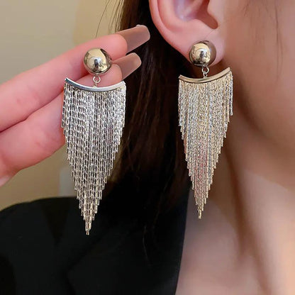 Sweeping chain fringe drop earrings, silver-tone | Hair Your Lux