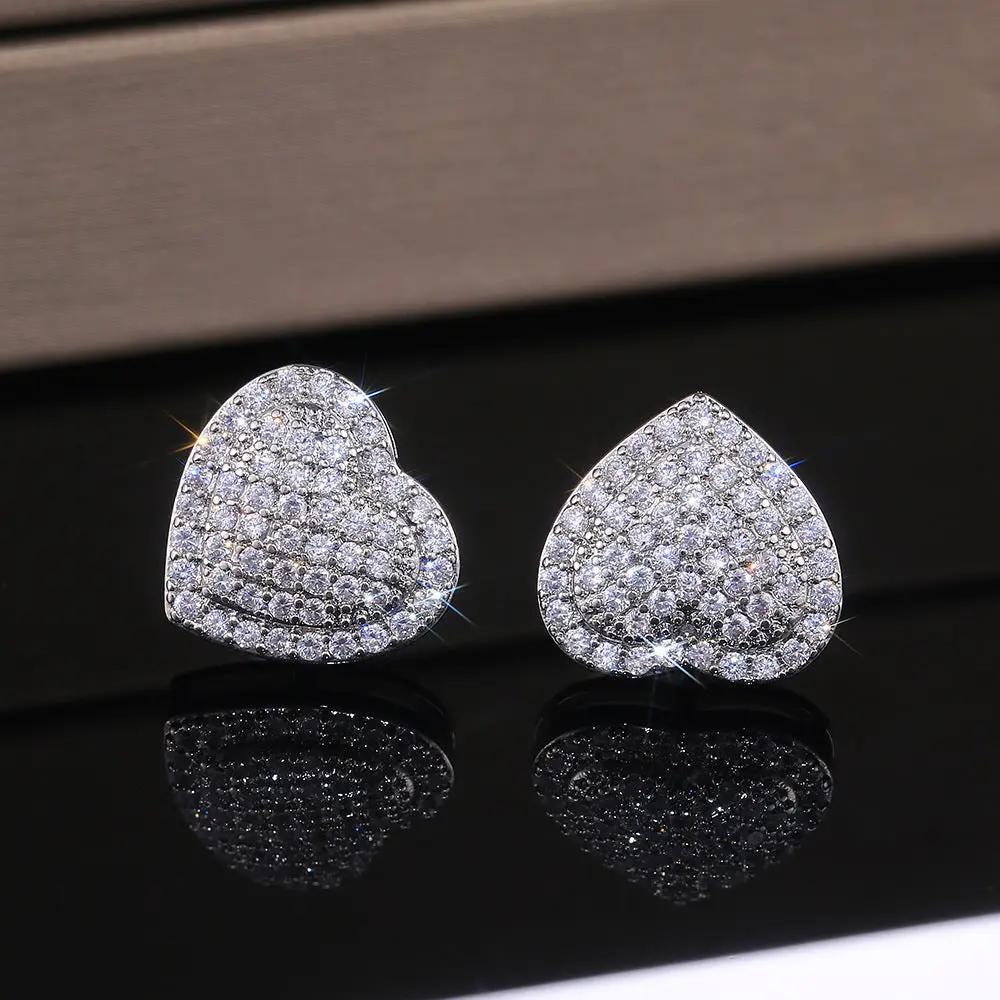 Crystal pavé puffed heart stud earrings, silver-tone | Hair Your Lux