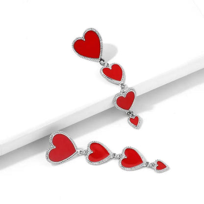 Red heart cascade drop earrings, silver-tone | Hair Your Lux