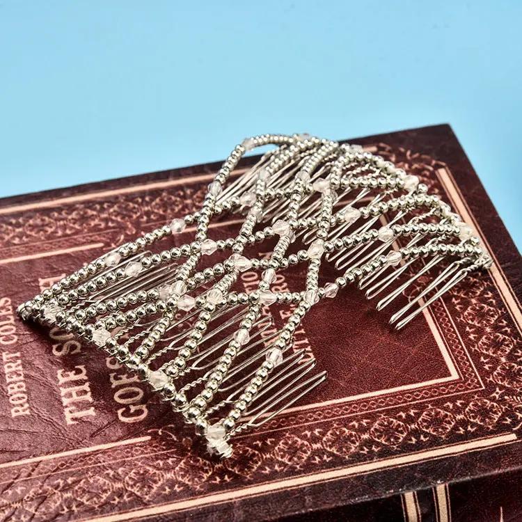 Magic Hair Combs, Vintage Stretch Beaded Hair Combs Elastic Pearls Hair Clips Stretchy Bead Hair Pins Double Slides Hair Combs for Women Ladies Girls DIY Hair Styling Accessories - Hair Your Lux