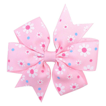 Printed Daisy Sunflower Dotted Rib With Fishtail Bow Baby Hair Clip - Hair Your Lux