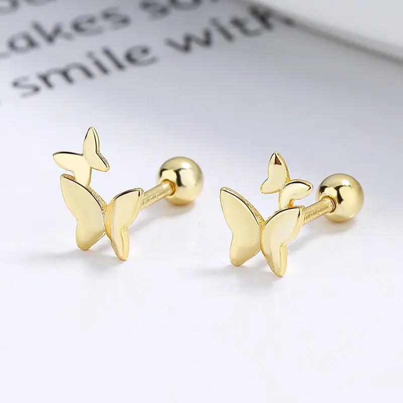 Minimalist gold butterfly stud earrings with screw-ball back | Hair Your Lux
