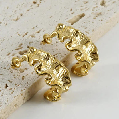 Ruffled gold wave hoop earrings | Hair Your Lux