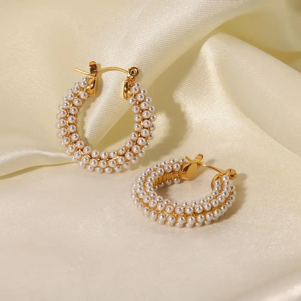 Pearl and pavé crystal hoop earrings, gold-tone | Hair Your Lux