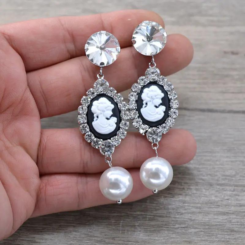 Vintage lady cameo drop earrings with eagle crest | Hair Your Lux