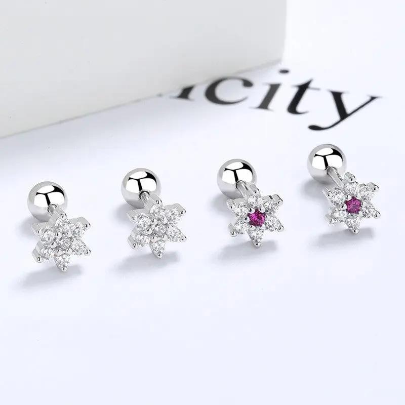 Crystal snowflake screw-back stud earrings, 925 silver | Hair Your Lux