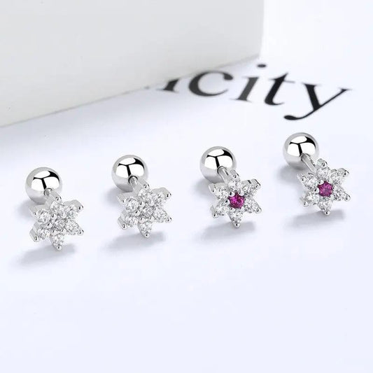 Crystal snowflake screw-back stud earrings, 925 silver | Hair Your Lux