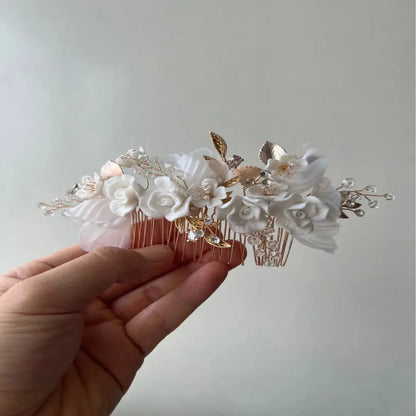Flower Bride Headband Pearl Rhinestones Headpiece Leaf Crystal Hair Vine Silver Hair Band Wedding Headdress Bridesmaid Hair Accessories for Women Gift Evening Prom Party (gold/silver) - Hair Your Lux