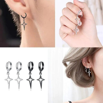 Star charm huggie hoop earrings with four-pointed star, black | Hair Your Lux