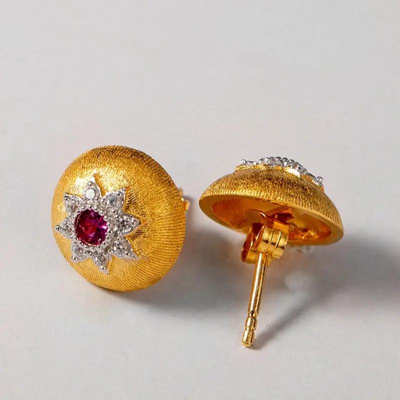 Two-tone gold and red crystal button studs | Hair Your Lux