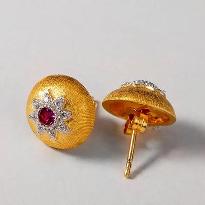 Two-tone gold and red crystal button studs | Hair Your Lux