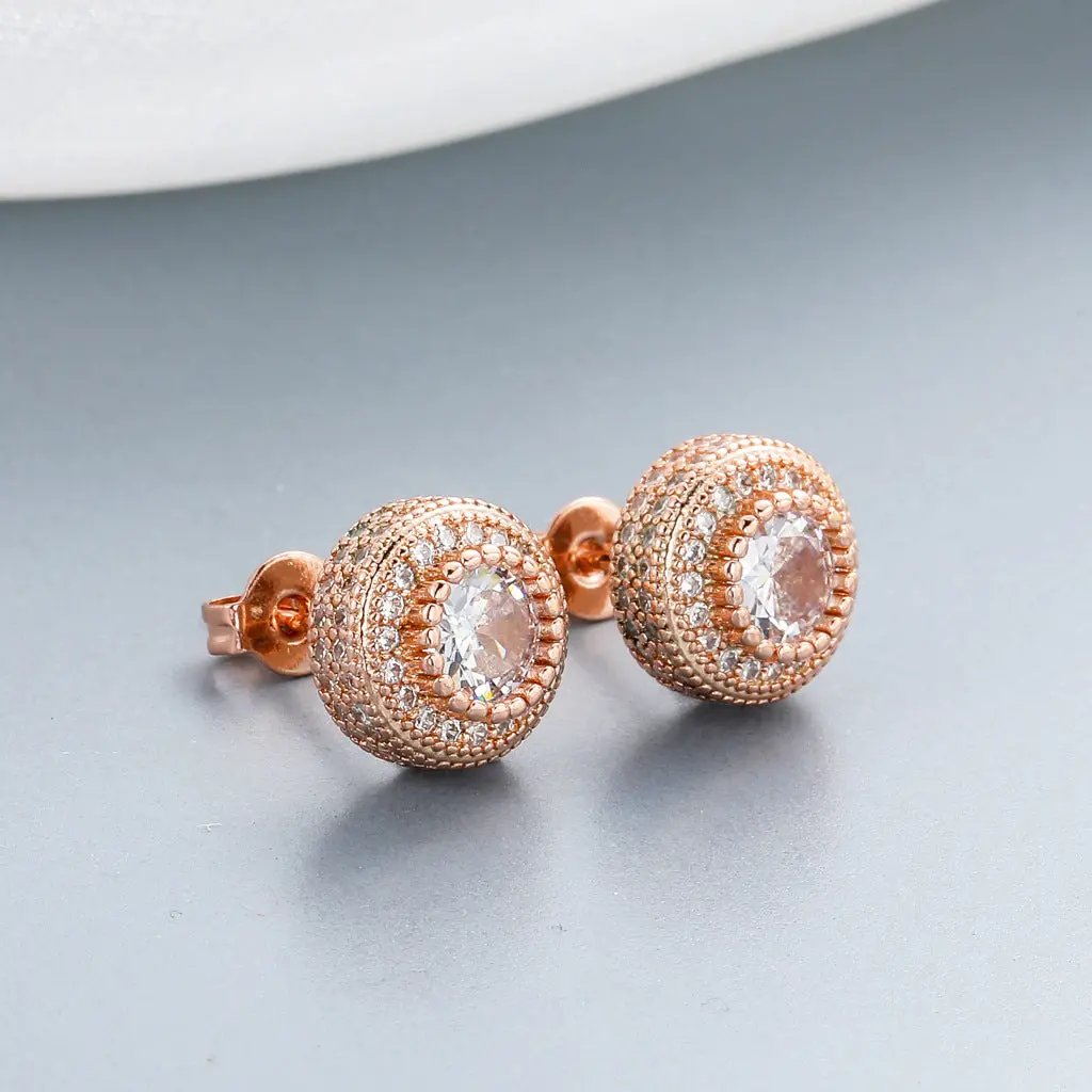 Round crystal halo stud earrings, rose gold | Hair Your Lux