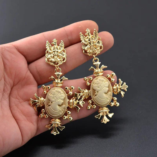 Baroque cameo drop earrings, gold-tone | Hair Your Lux
