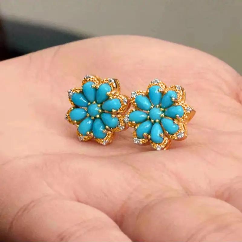 Western turquoise cluster stud earrings, silver-tone | Hair Your Lux