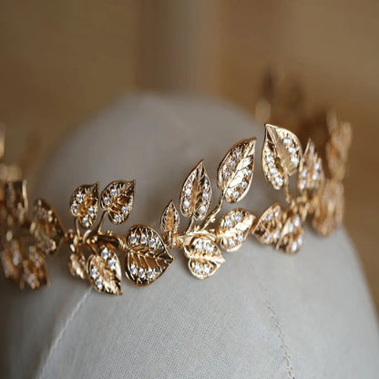 Wedding Hair Accessories Leaf Pearl Headband Gold Color Baro - Hair Your Lux