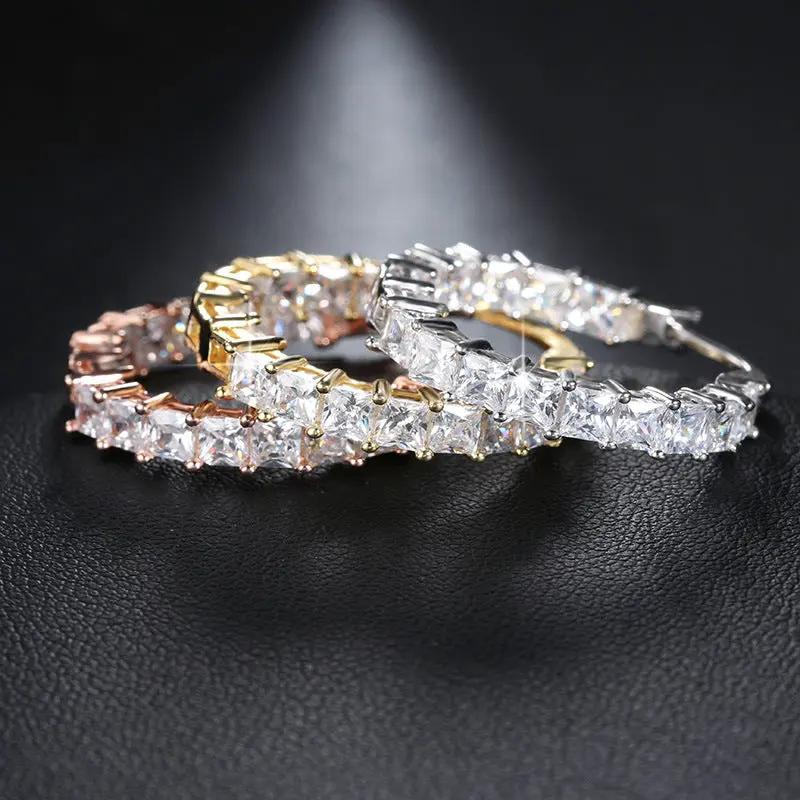 Thin CZ huggie hoop earrings, square-cut crystal | Hair Your Lux
