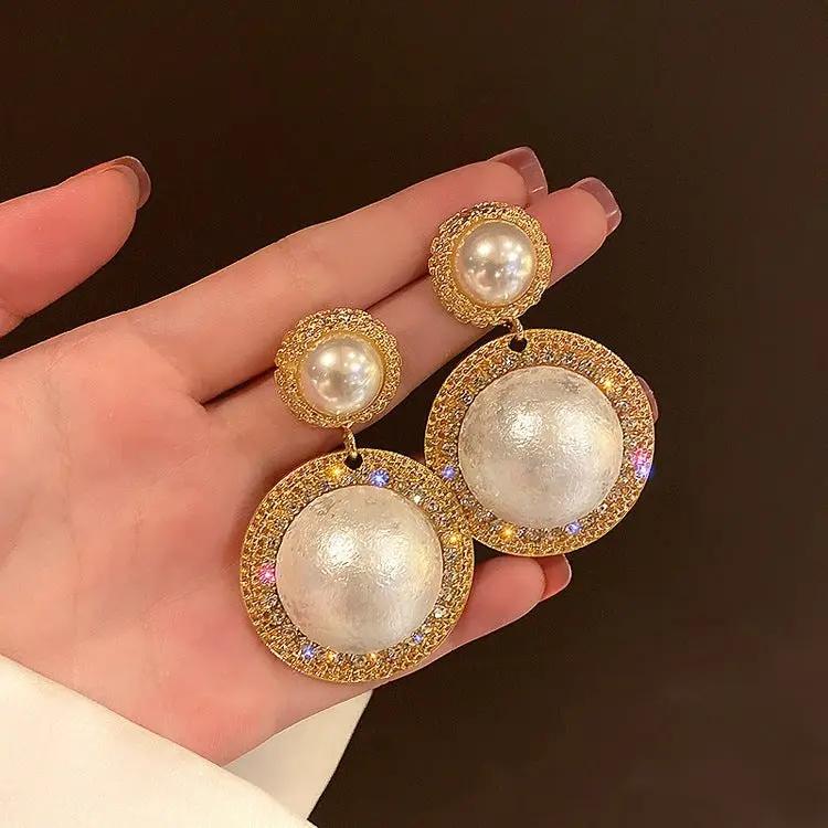 Two-tier pearl and crystal drop earrings, gold-tone | Hair Your Lux